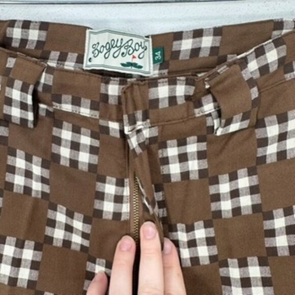 Bogey Boys Golf Pants‎ Brown White Big Check Funky Loud Statement NWT - Picture 7 of 12
